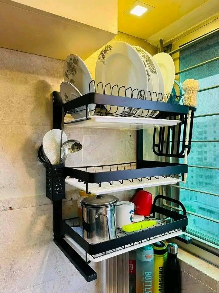 আধুনিক ডিজাইনের ৩ লেয়ার Wall Mounted Dish Rack—
